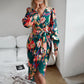 Bedrucktes Kleid Herbst Winter Elegantes Kleid mit V-Ausschnitt