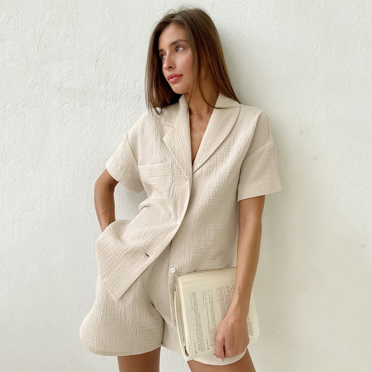 Cotton Shorts Short-sleeved Shirt Two-piece Commuting Casual
