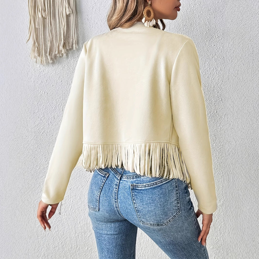 Elegante, einfarbige Damenjacke mit Quastenbesatz vorne offen