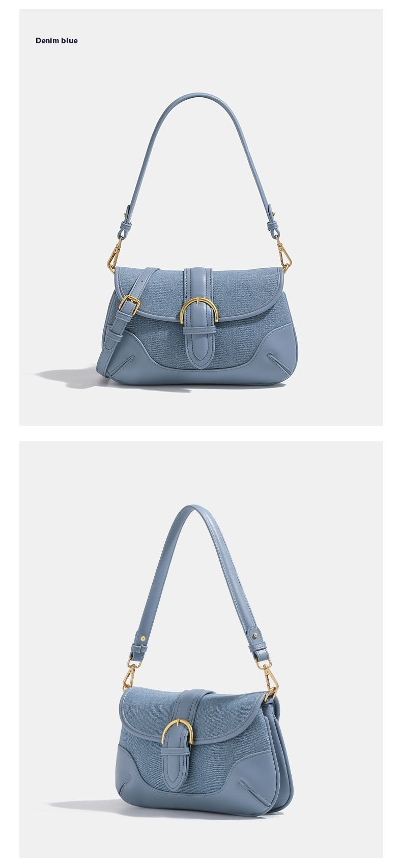 Borsa da ascellare retrò blu denim da donna