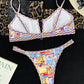 Female Ethnic Printed V-neck Colored Bikini
