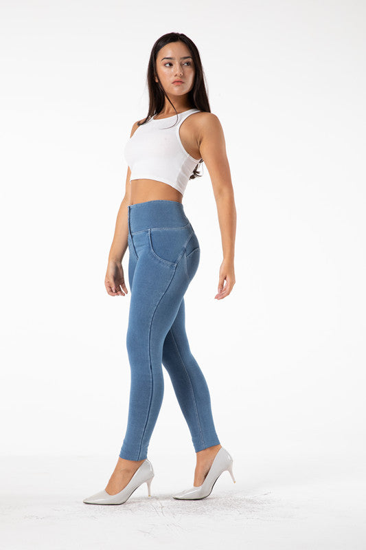 Push Up Jeggings Light Blue Gym Jeans Bum Lifted Denim Leggings
