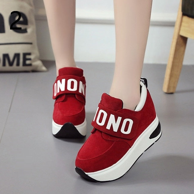 Increased Velcro casual sports shoes female Korean version of the wild letter thick bottom wedge
