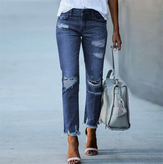 Women's Plus Size Ripped Jeans Trousers