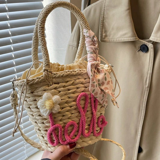 Gewebte Handtasche Damenmode Brief Stroh Umhängetasche
