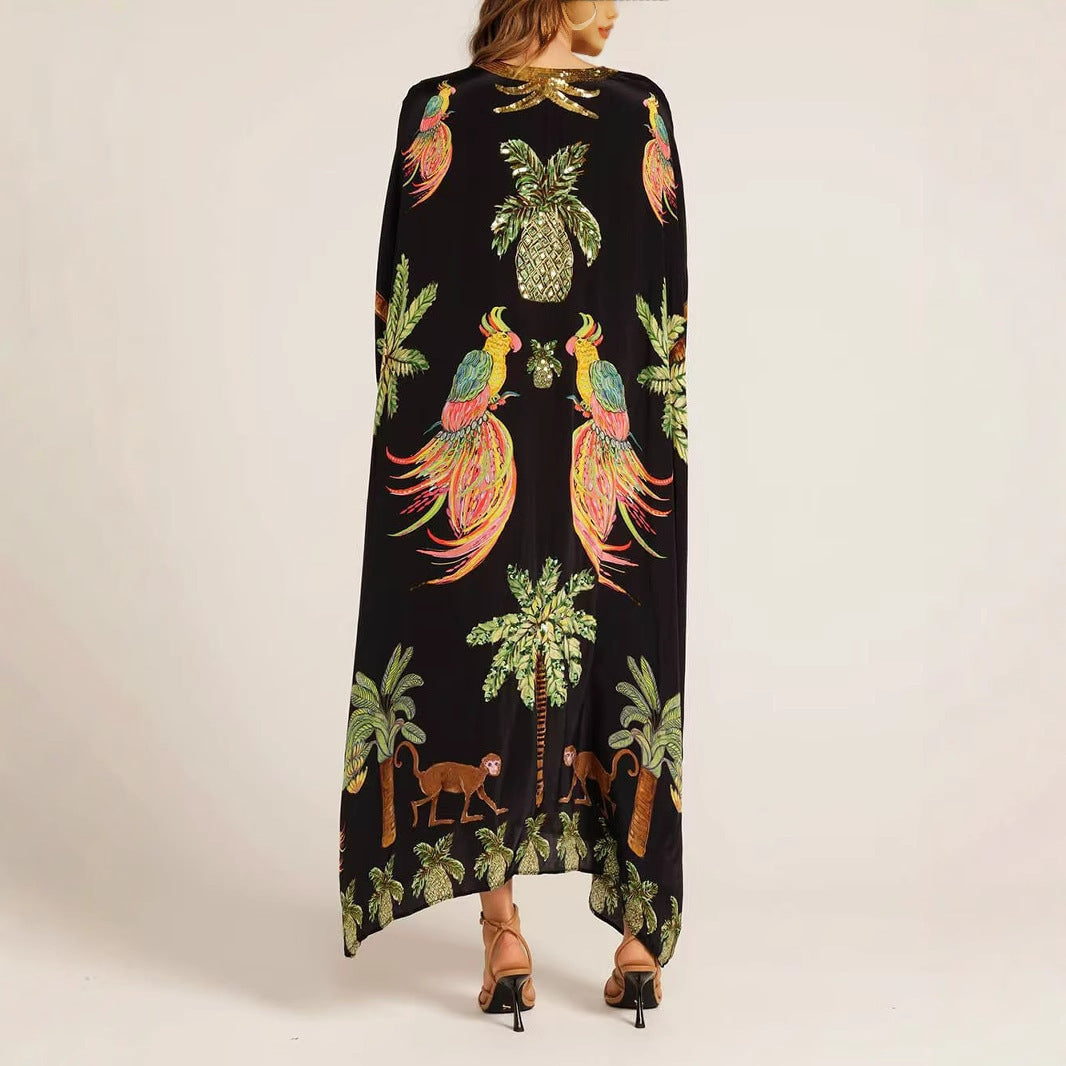 Spring V-neck Print Loose Fashion Dress