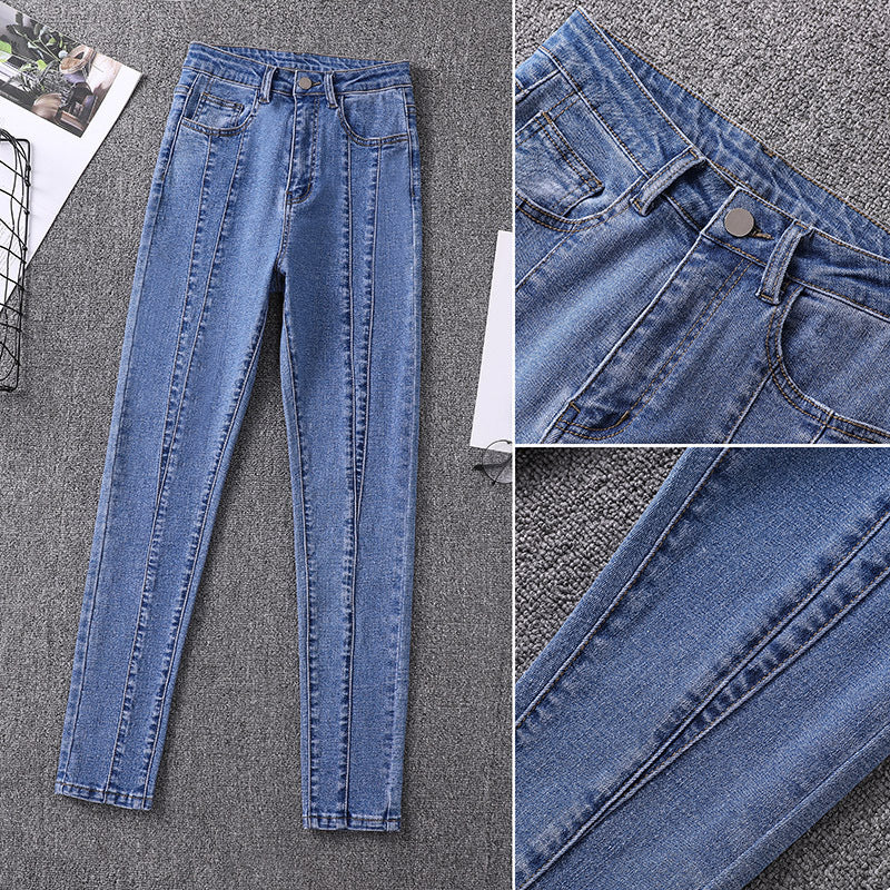 Simple Slim-fit Small-footed Denim Women's Trousers