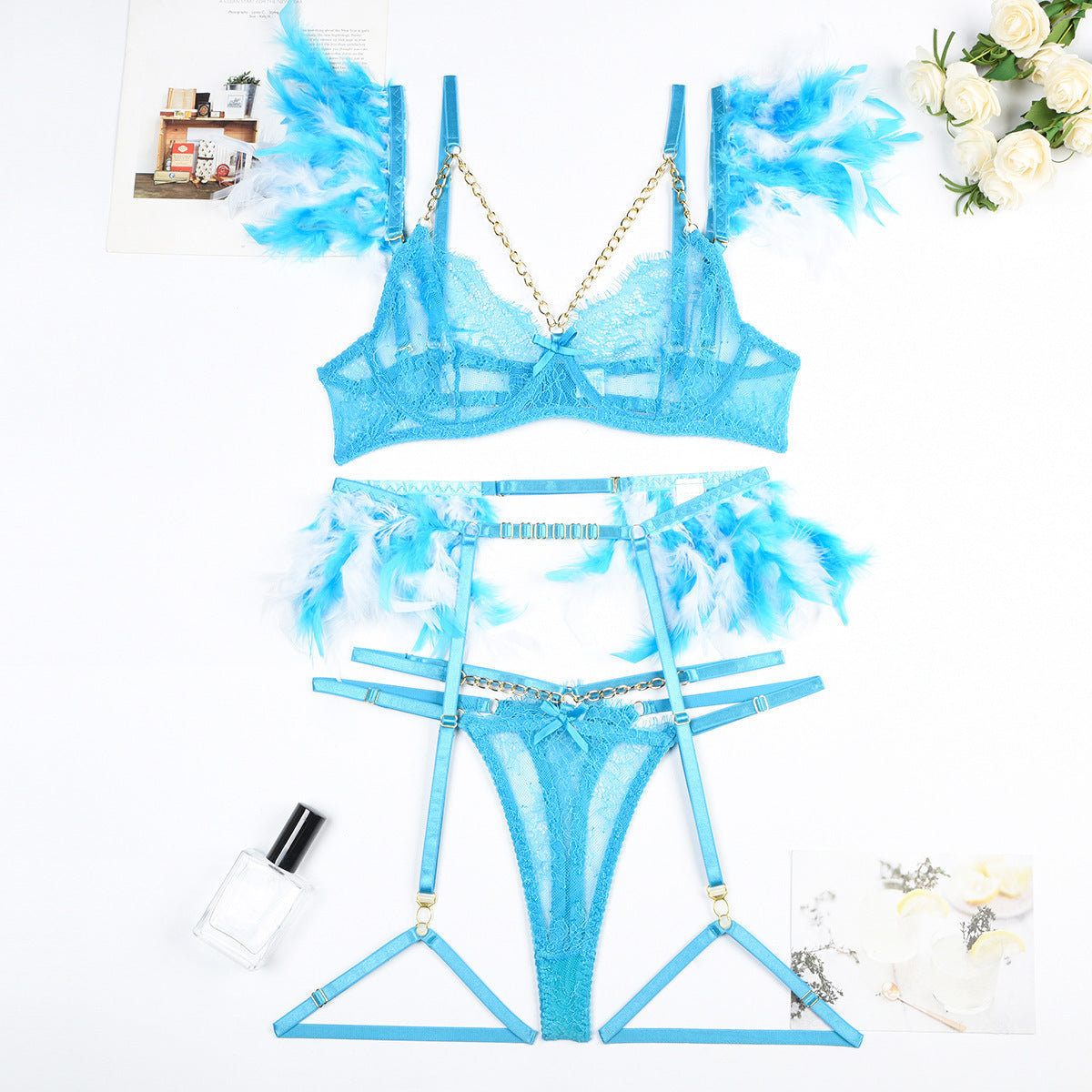 Reggiseno intimo sexy in pizzo con catene natalizie da donna