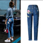 High-rise Slim-fit Straight-leg Jeans With Front And Back Embroidery