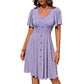 Summer U-neck Short-sleeved Dress With Button Design Fashion Casual Solid Color Holiday Dress For Womens Clothing