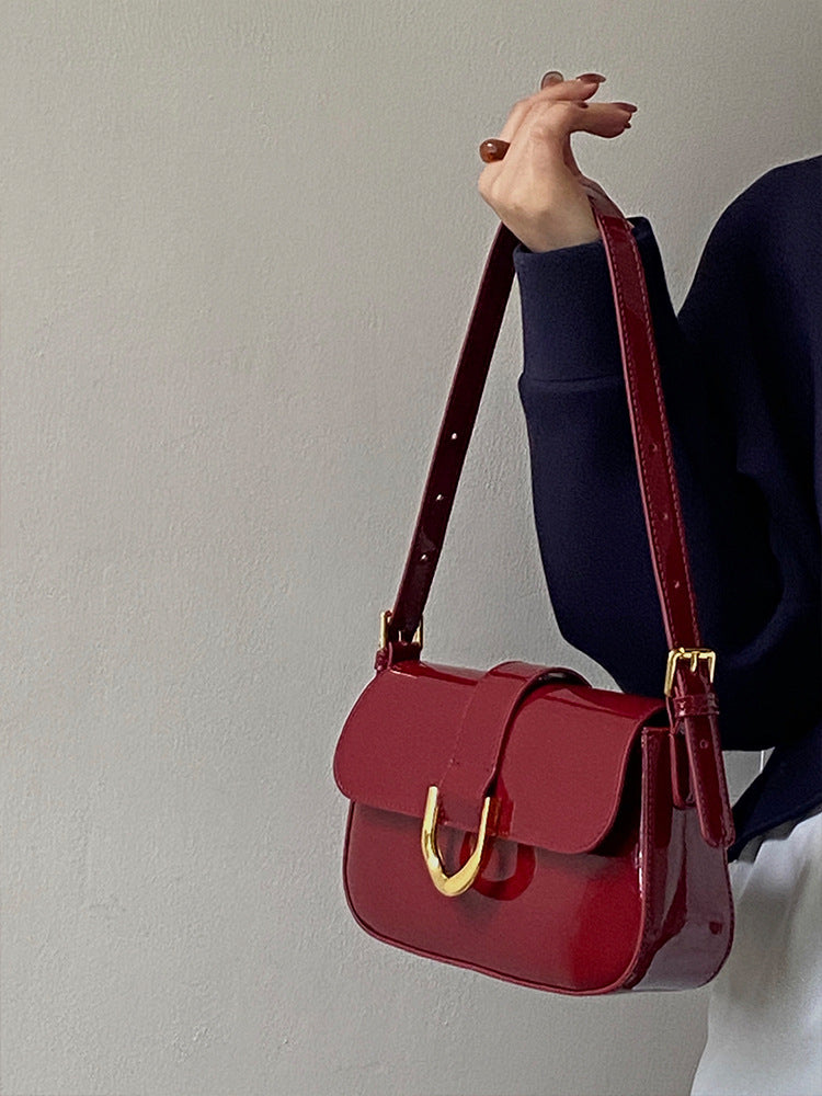 Borsa in pelle verniciata lucida di alta qualità da donna retrò