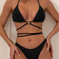 Women's Solid Color Metal Ring Long Strap Split Bikini Swimsuit Set