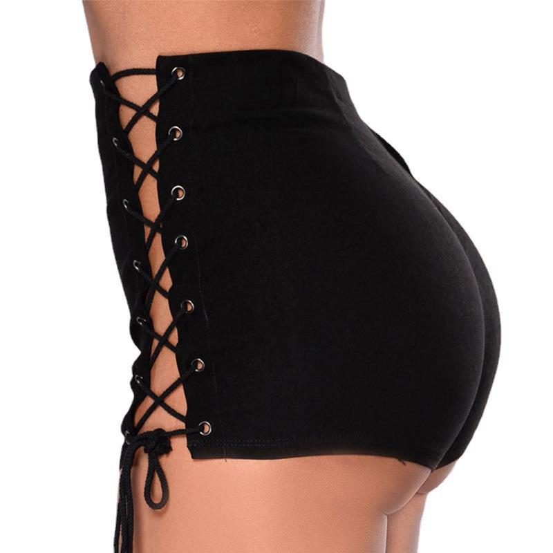 Damen-Jeansshorts mit seitlichem Bandage-Design und hoher Taille