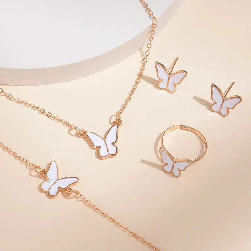 5 pezzi moda farfalla pendenti collana orecchini anello bracciale set per le donne set di gioielli da sposa matrimonio gioielli regalo