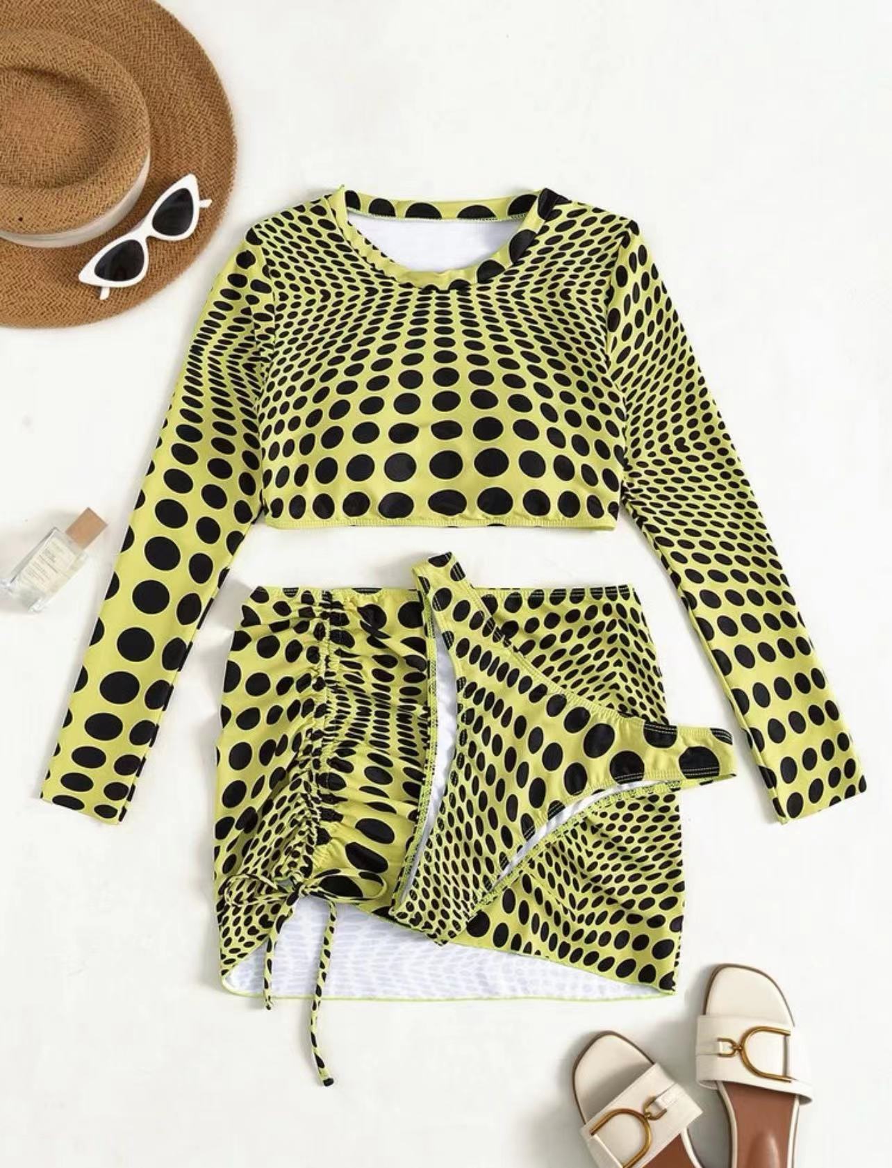Dreiteiliger Badeanzug mit Polka Dots für Damen