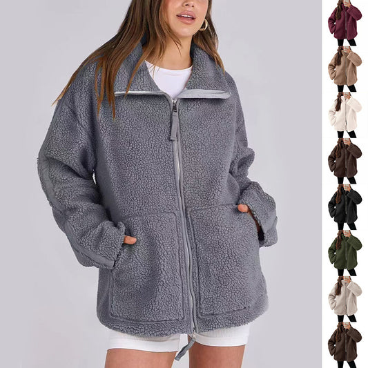 Fashion Solid Fleece Jacket Fall Spring Long Sleeve Women's Clothing
