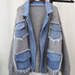 Denim Stitching Sweater Coat For Women