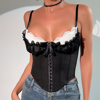 Canotta da donna con spalline in pizzo e maglia a rete ad alto senso