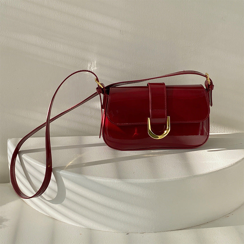 Borsa in pelle verniciata lucida di alta qualità da donna retrò