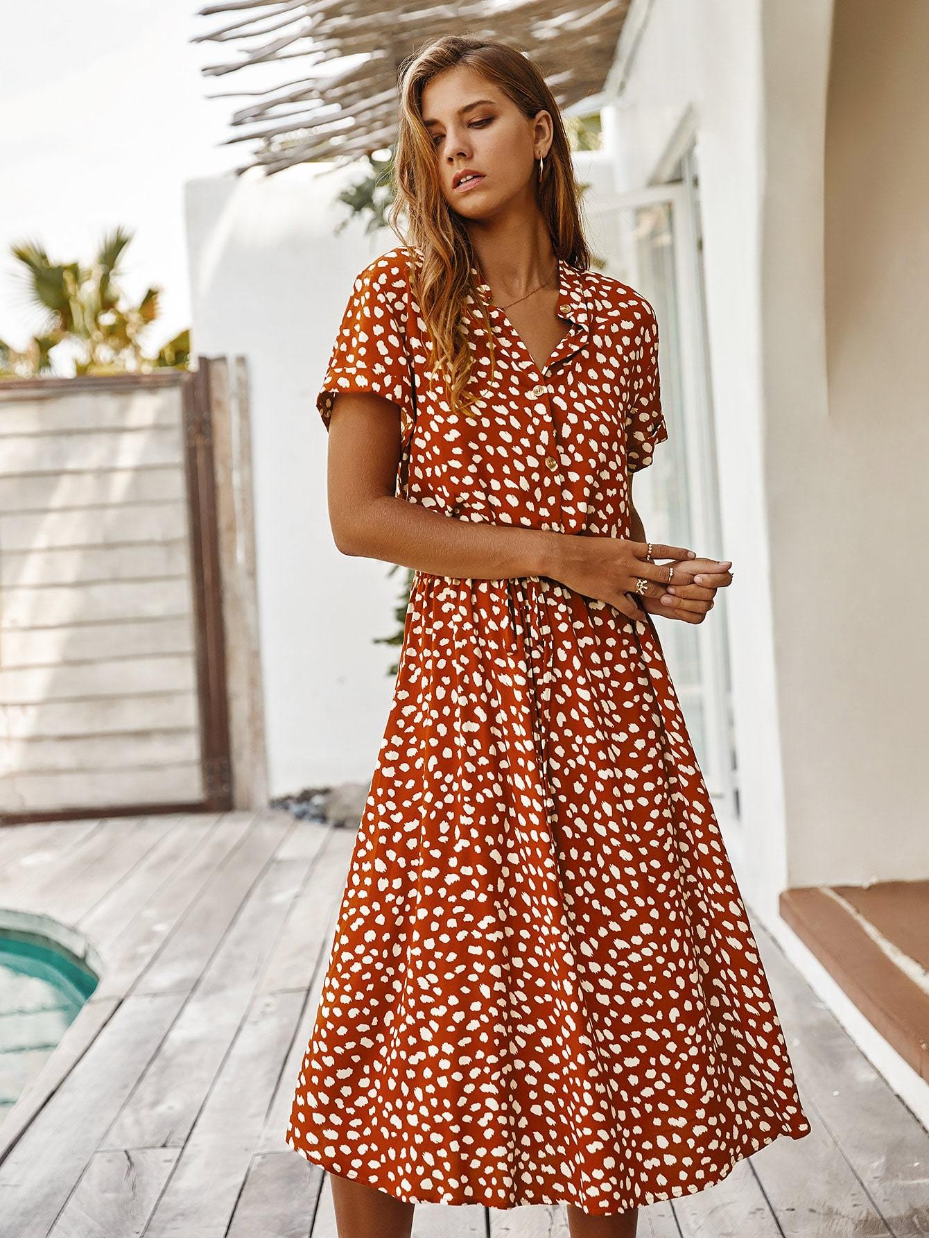 A-Linien-Kleid mit Print und Kordelzug in der Taille