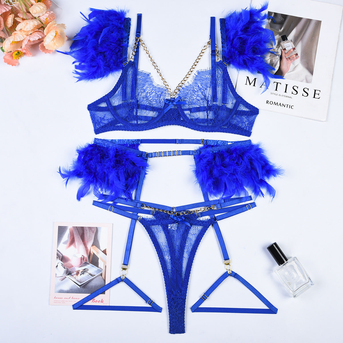 Reggiseno intimo sexy in pizzo con catene natalizie da donna
