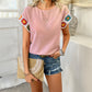 Contrast Color Holiday Polka Dot Embroidered Short Sleeve Top Women's Clothing