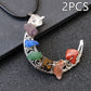 Collana con pentagramma a forma di luna e sette chakra in pietra di cristallo