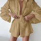 European And American Cotton Linen Women's Long-sleeved Top Ruffle Shorts