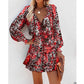 Abito a maniche lunghe con stampa a fiori, alla moda, patchwork, maniche a sbuffo, vita, abiti da donna