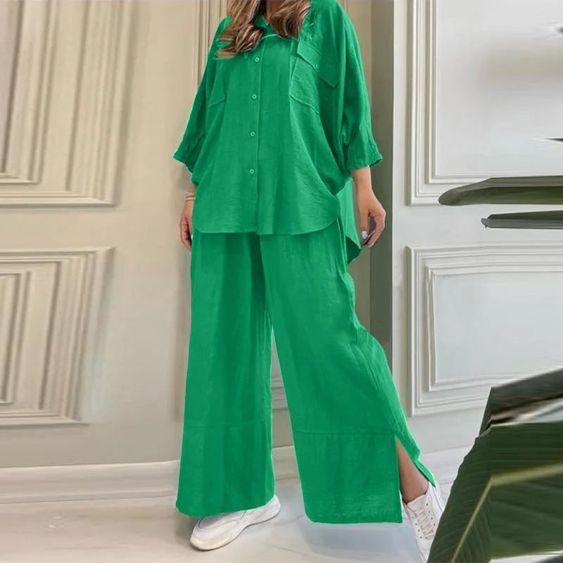 Camicia da donna in cotone e lino, manica lunga, abito