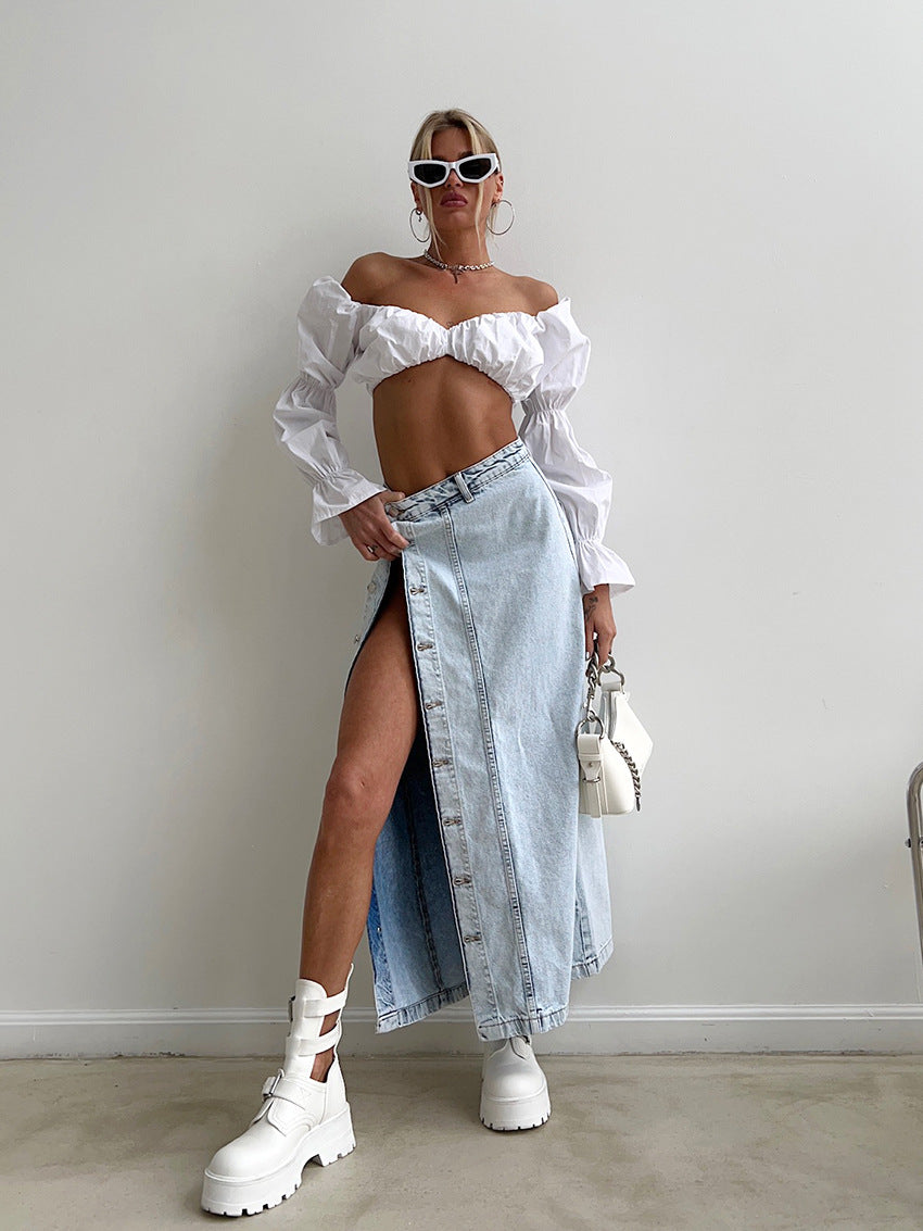 Gonna in denim dal design retrò per le donne