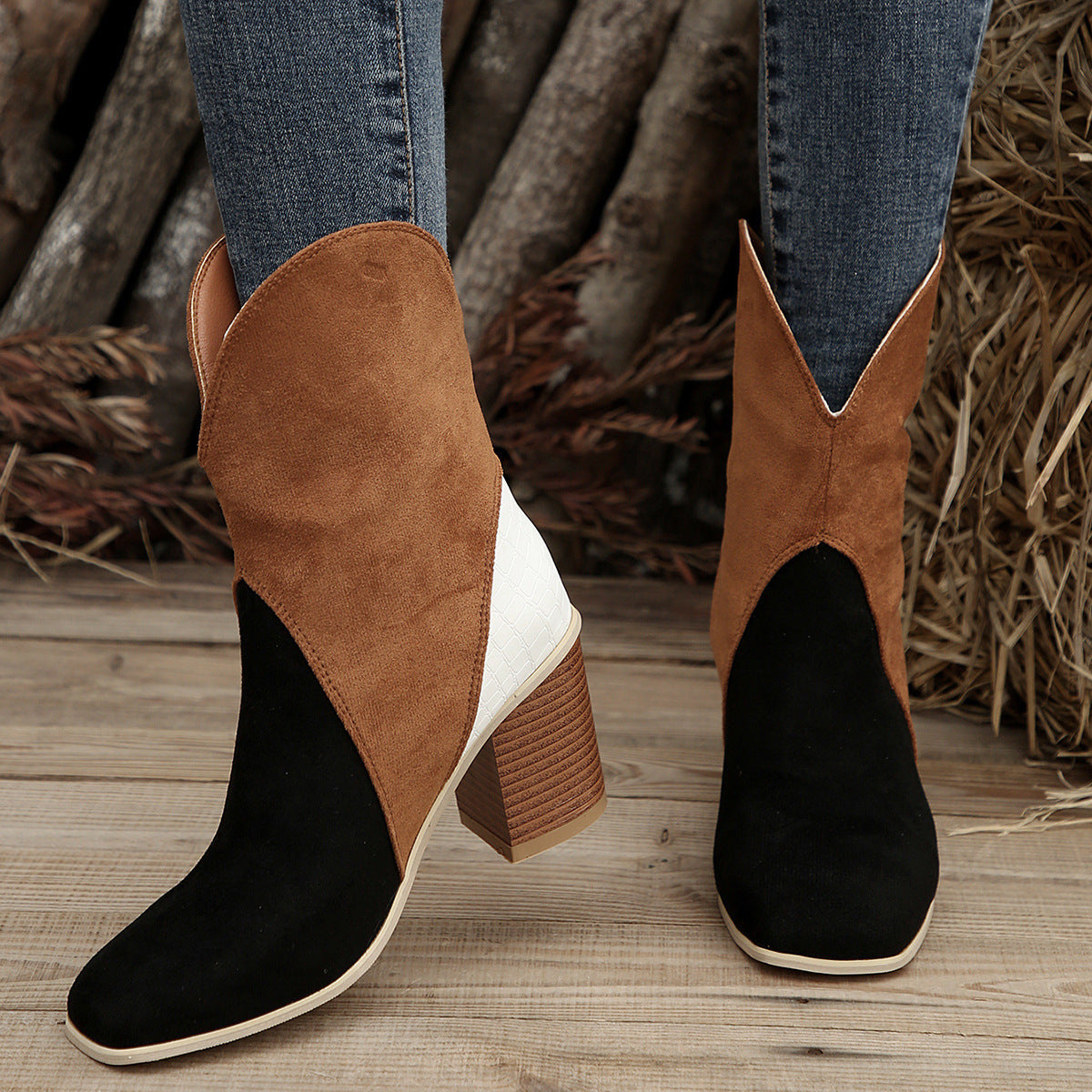 Absatzstiefeletten mit halbhohem Absatz für Damen Herbst- und Winterschuhe