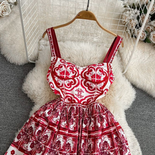 Retro-Druck-Slip-Kleid für Damen