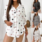 Camicia casual ampia con maniche arrotolate e stampa da donna