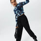 Round Neck Pullover Printed Crop Long Sleeve Top