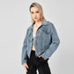 Giacca da donna in denim a maniche lunghe con design alla moda