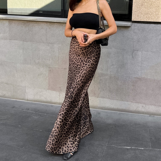 Abito con stampa leopardata, gonna a sirena alla moda, abbigliamento da donna