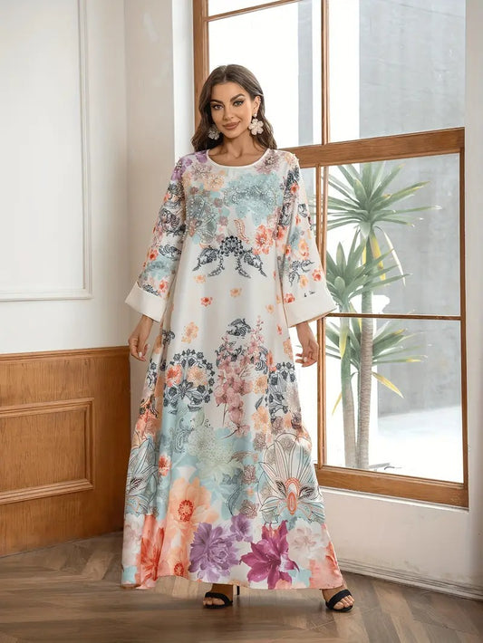 Elegantes langes Kaftankleid mit Blumendruck