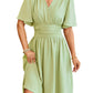 V-neck Short-sleeved Dress Fashion Bell-sleeved Dress Summer Womens Clothing