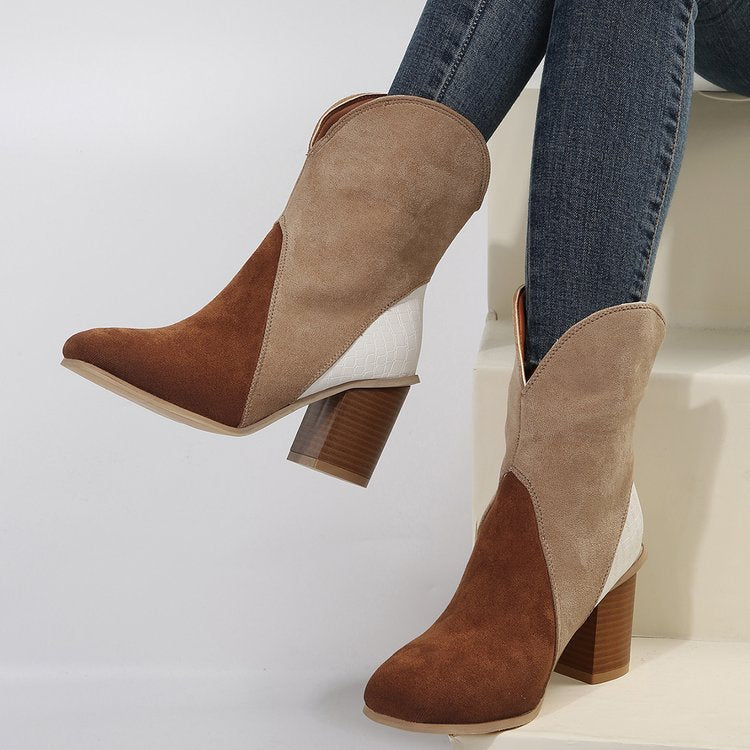 Absatzstiefeletten mit halbhohem Absatz für Damen Herbst- und Winterschuhe