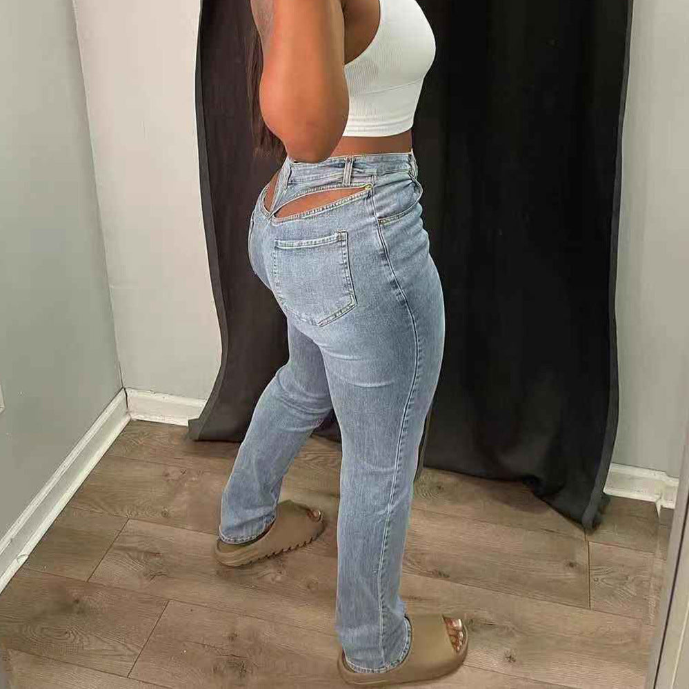 Damen-Leggings mit hoher Taille und verwaschenem Hohl-Stretch