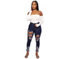 Jeans da donna, pantaloni da donna con elastico strappato