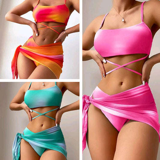 3 stücke Tie Dye Print Bikini Mit Kurzen Rock Sommer Strand Sexy Bademode Damen Kleidung