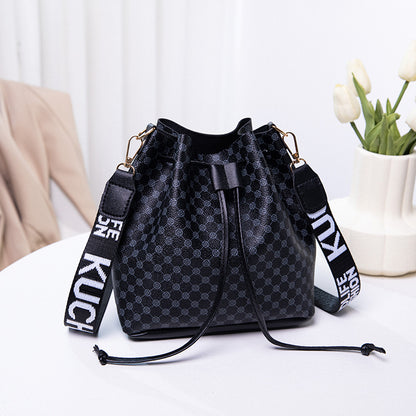 Borsa a secchiello stampata, moda femminile, borsa a tracolla di grande capacità