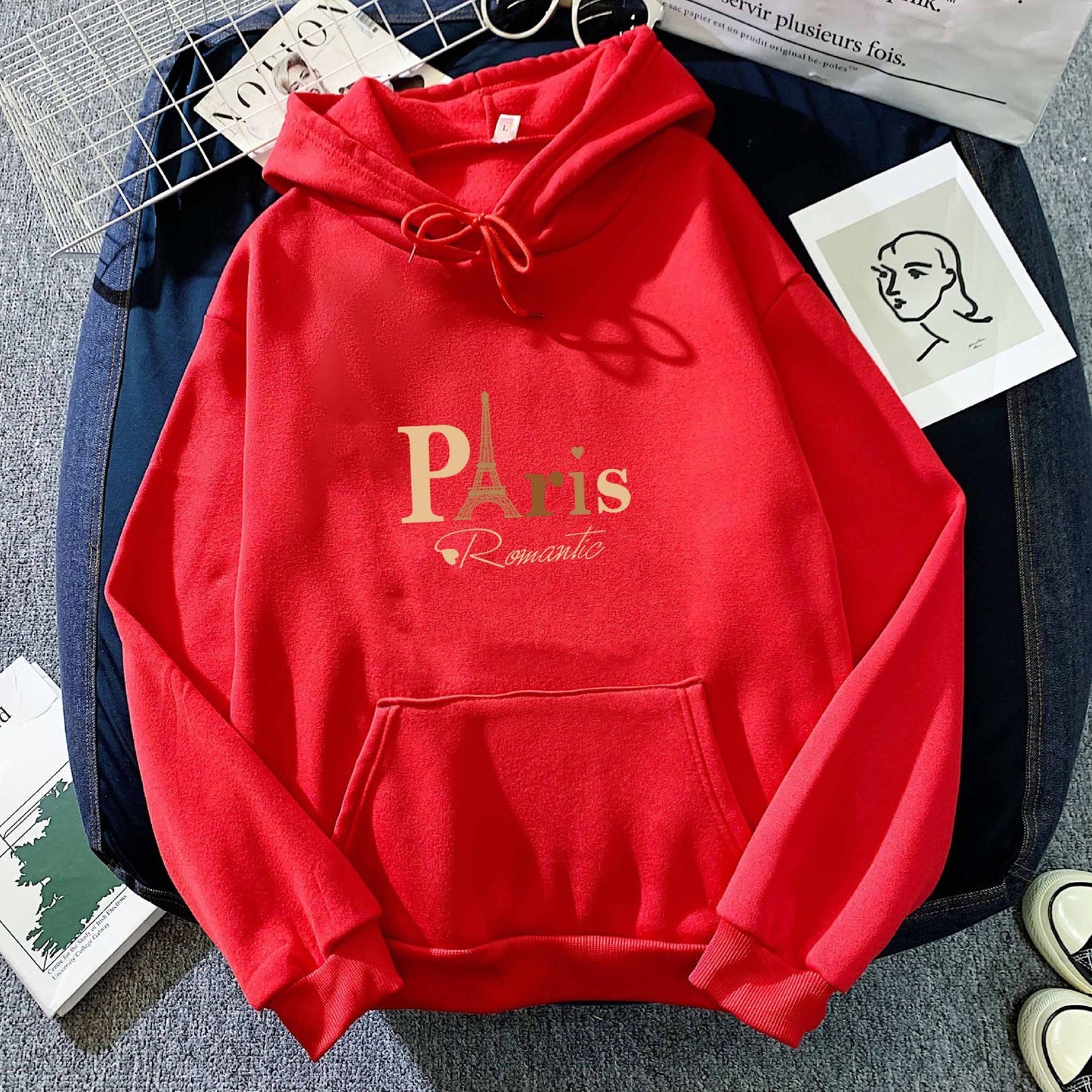 Felpa con cappuccio stampata con lettere, top da coppia femminile