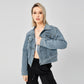 Giacca da donna in denim a maniche lunghe con design alla moda