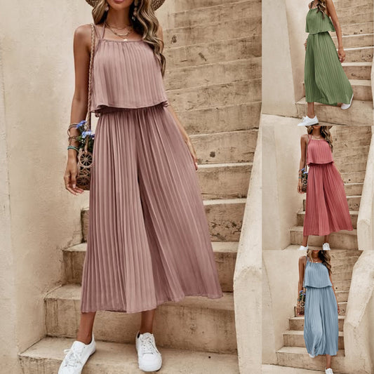 Einteiliges Outfit Strandstil Gestreifte Hose mit weitem Bein Freizeitanzug