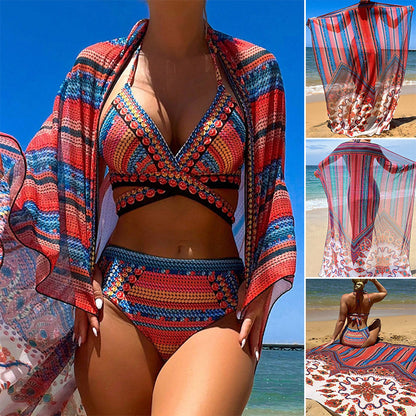 Cross-border Arrival Three-piece Split Swimsuit High Waist Sexy Cutout Blouse