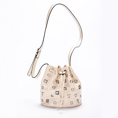 Suede Rivet Bucket Bag Hollow Crossbody Bag